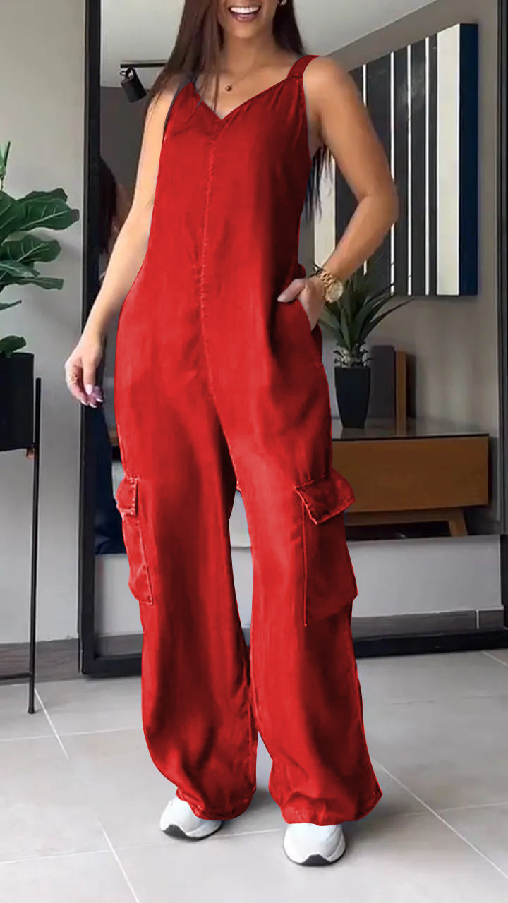 Natassia - Mono vaquero cargo sin mangas para mujer