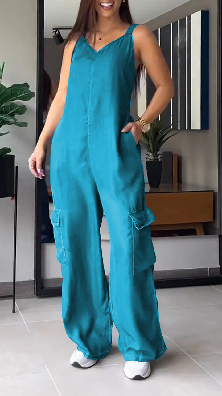 Natassia - Mono vaquero cargo sin mangas para mujer