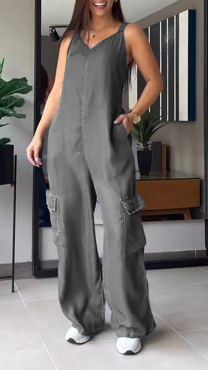 Natassia - Mono vaquero cargo sin mangas para mujer