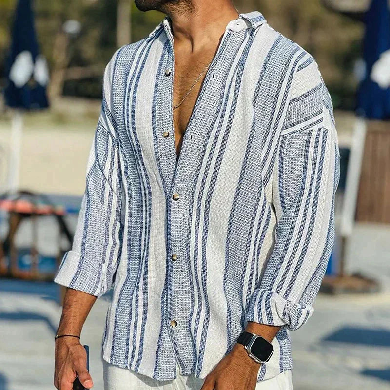 Gabriel - Elegante polo de botones a rayas de manga larga
