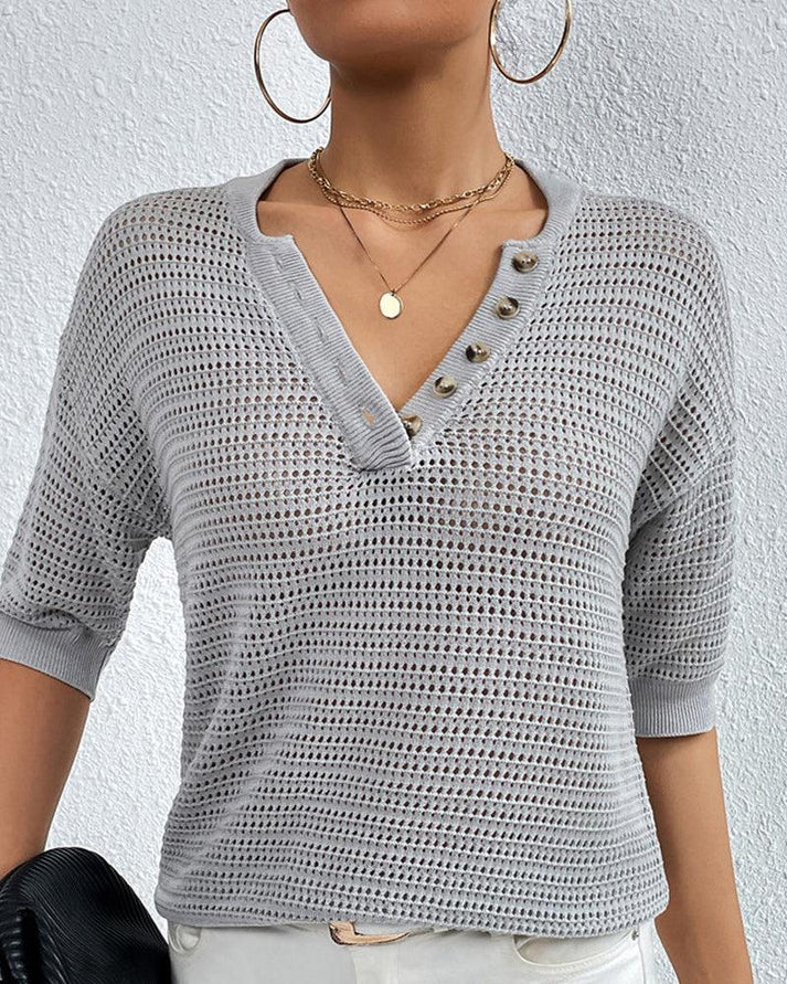 Ashley - Blusa casual de punto con cuello de pico
