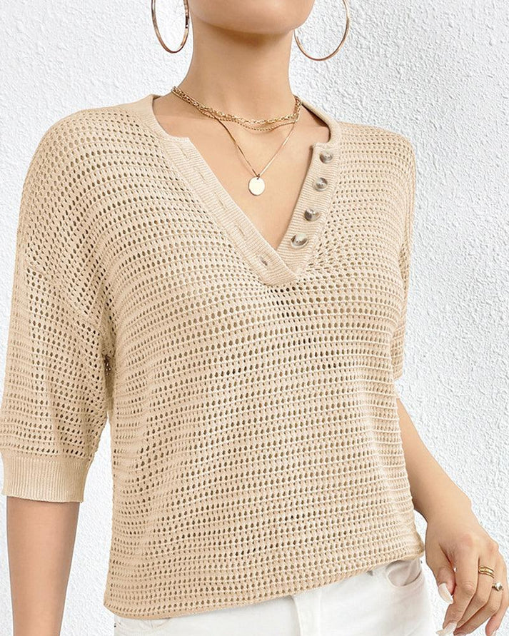 Ashley - Blusa casual de punto con cuello de pico
