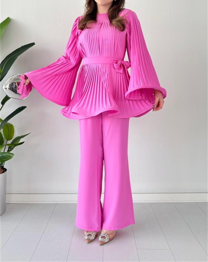 Romina - Elegante conjunto de top suelto de manga larga y pantalón ancho