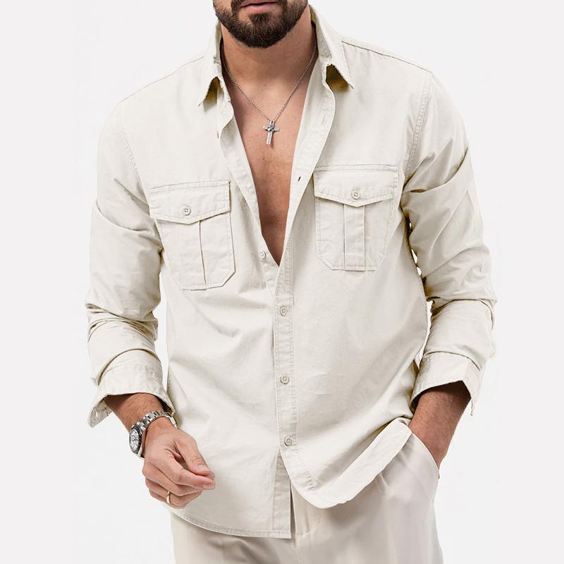 Lando - Elegante camisa cargo de manga larga abotonada