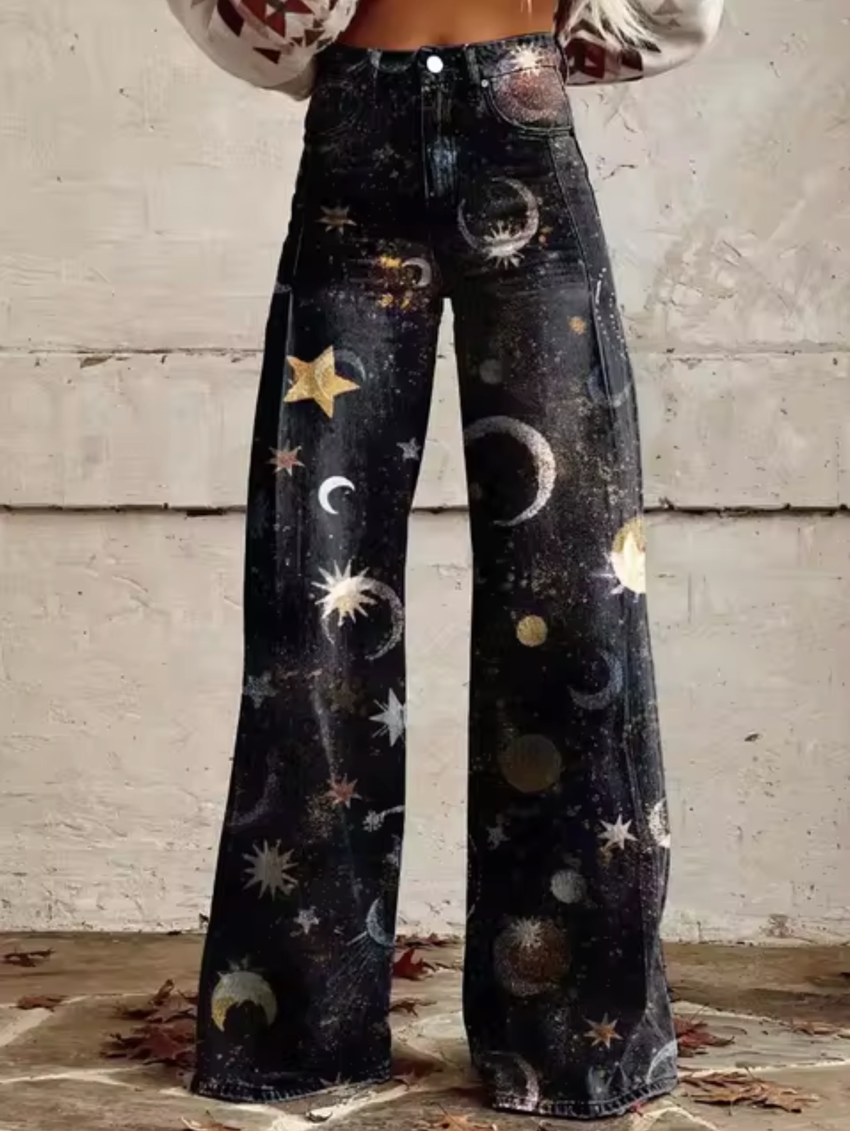 Verónica – Pantalón Ancho con Estampado de Luces LED