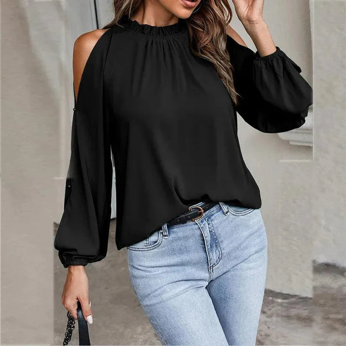 Melania - Elegante blusa de manga larga y hombros descubiertos