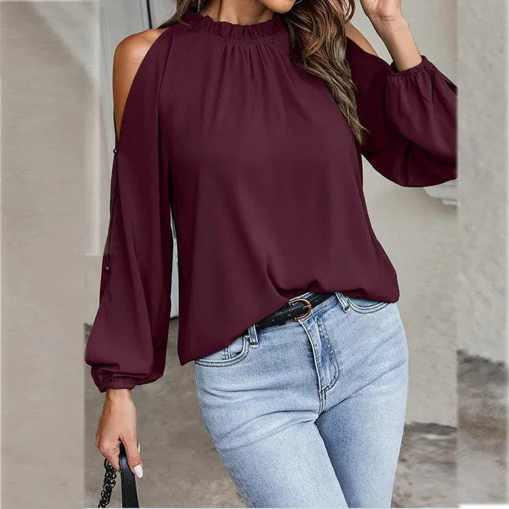 Melania - Elegante blusa de manga larga y hombros descubiertos
