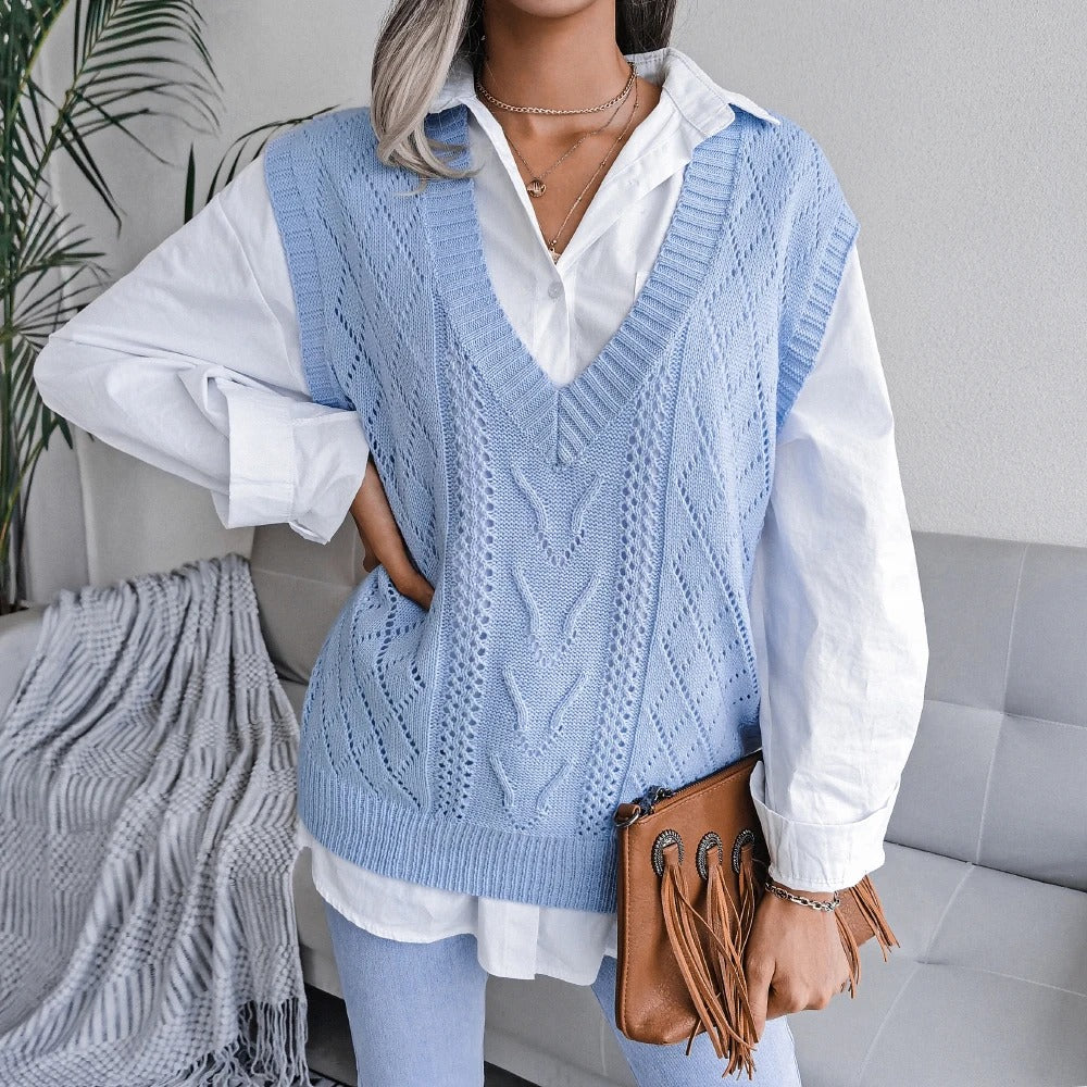 Qiana - Elegante chaleco sin mangas de punto trenzado