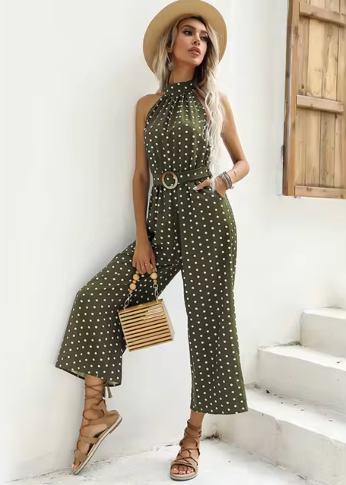 Fiorella - Mono de Lunares con Cuello Halter