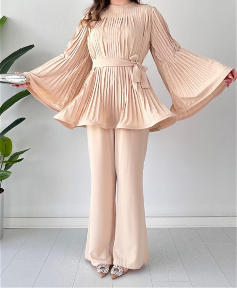 Romina - Elegante conjunto de top suelto de manga larga y pantalón ancho