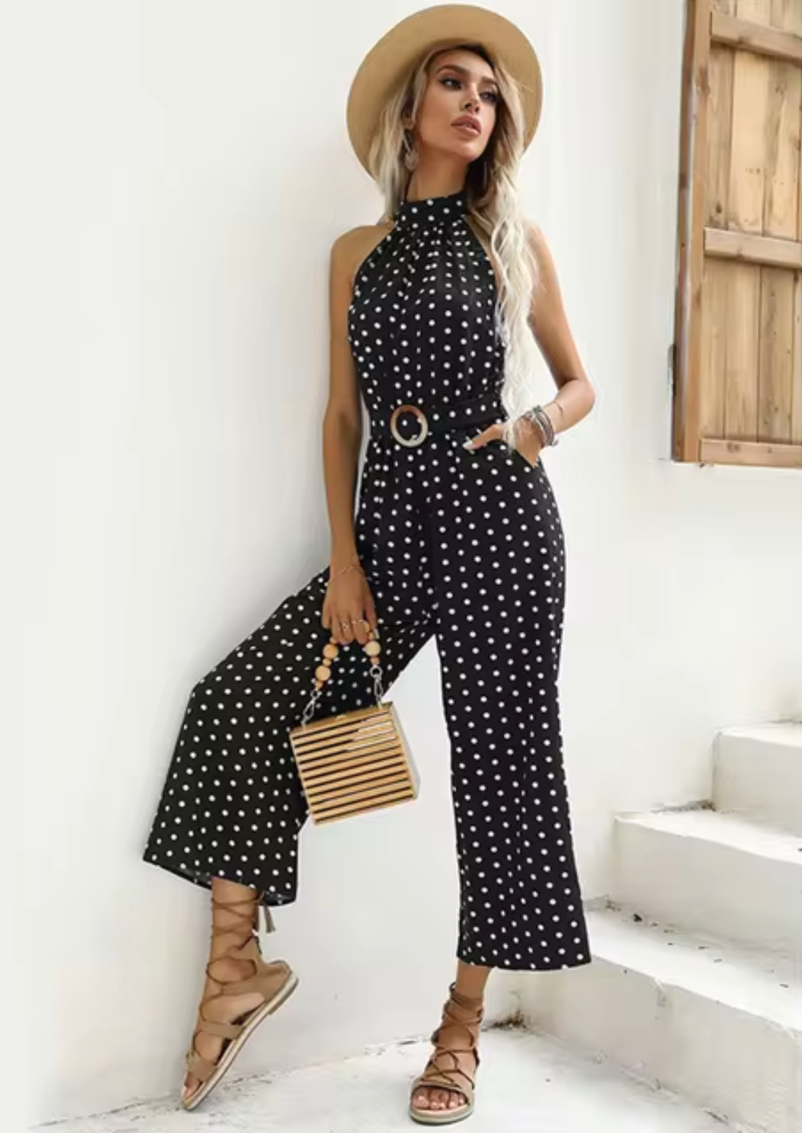Fiorella - Mono de Lunares con Cuello Halter